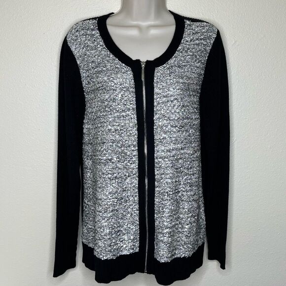 Lane Bryant Sequin Front Zip Up Moto Bomber Cardigan Black Rib Knit Women 18/20 - Picture 14 of 14